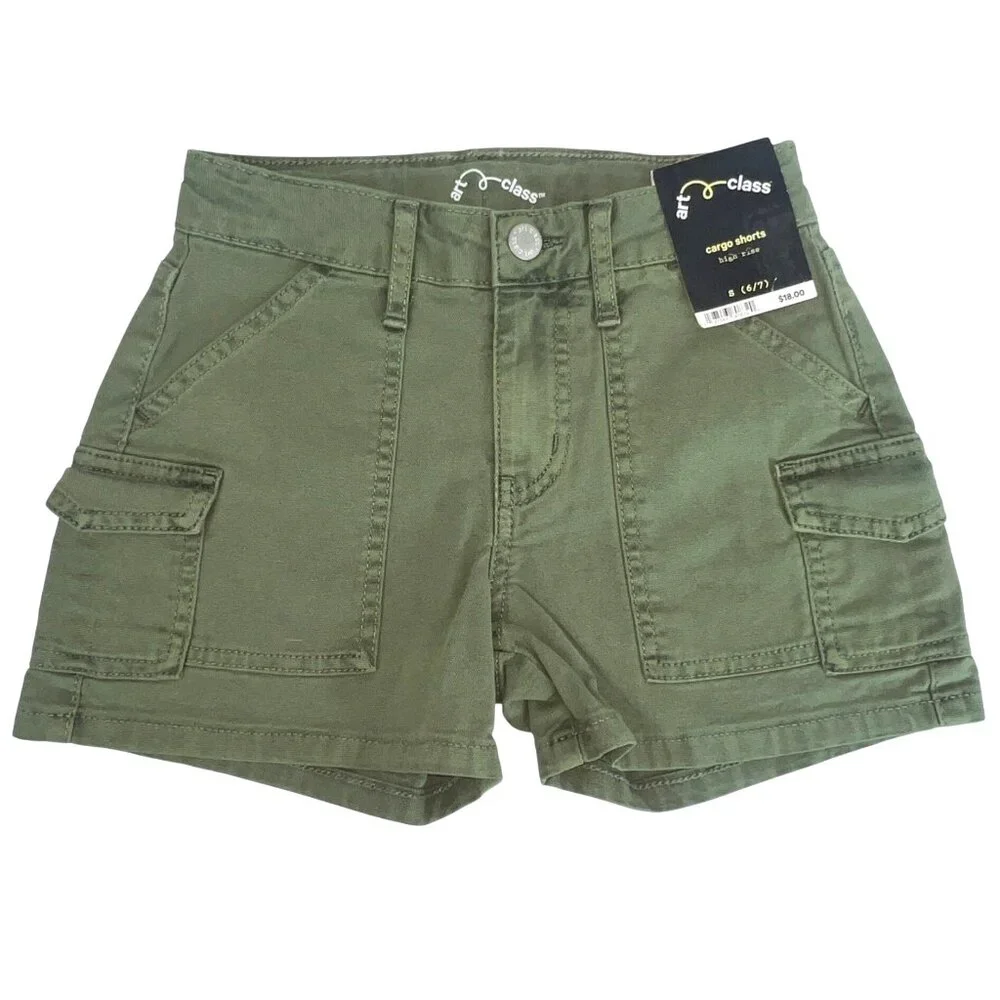 Art Class Cargo Shorts Girls S 6/7 Green Cotton High Rise Casual
